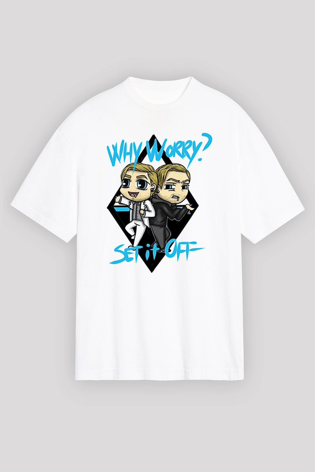 Set it off  Baskılı Beyaz Unisex Oversize Tişört - Tshirt