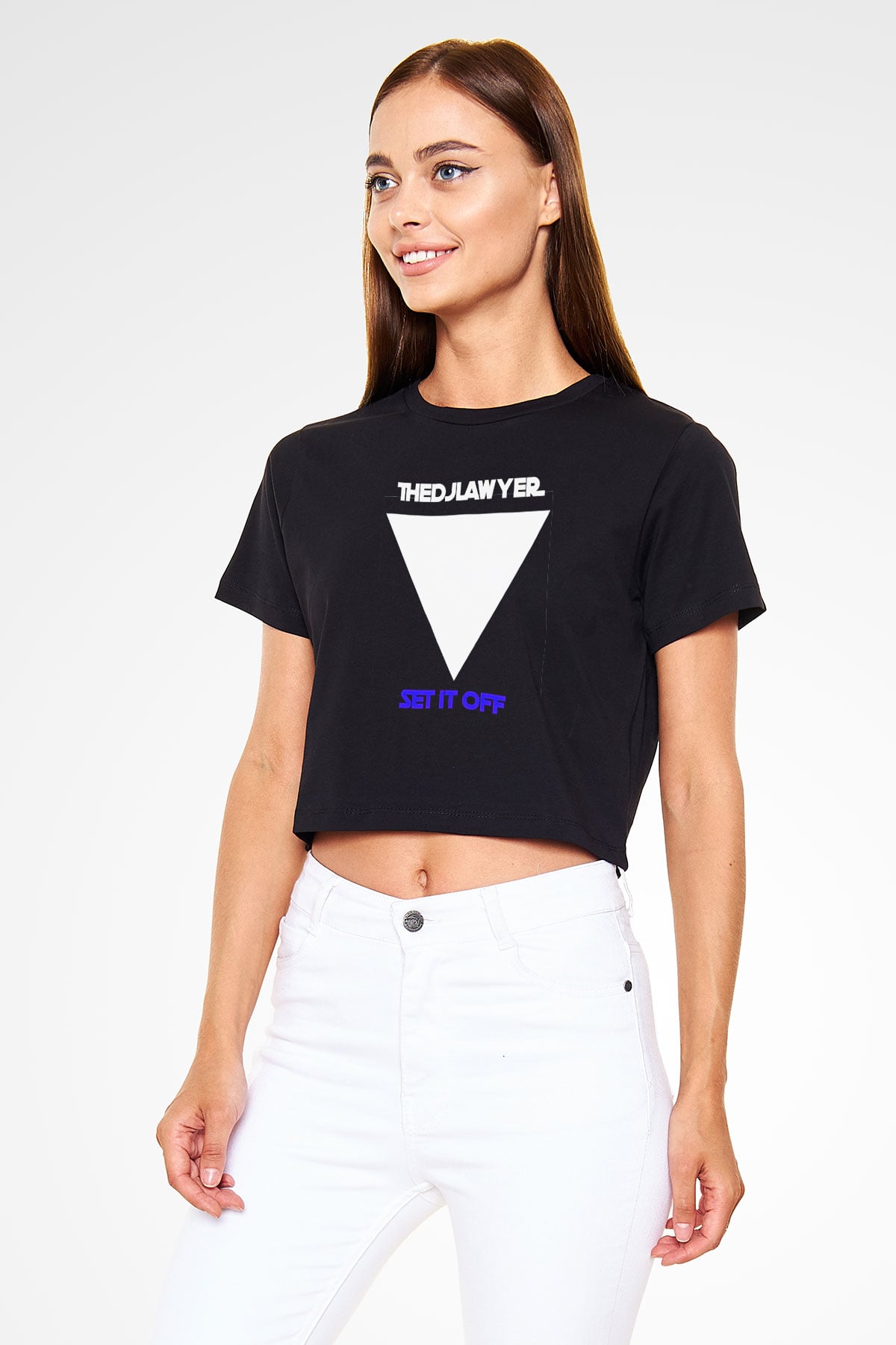 Set it off Baskılı Siyah Crop Top Kadın Tişört - Tshirt