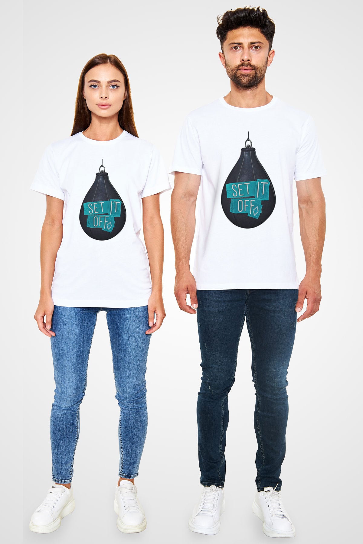 Set it off  Baskılı Unisex Beyaz Tişört - Tshirt