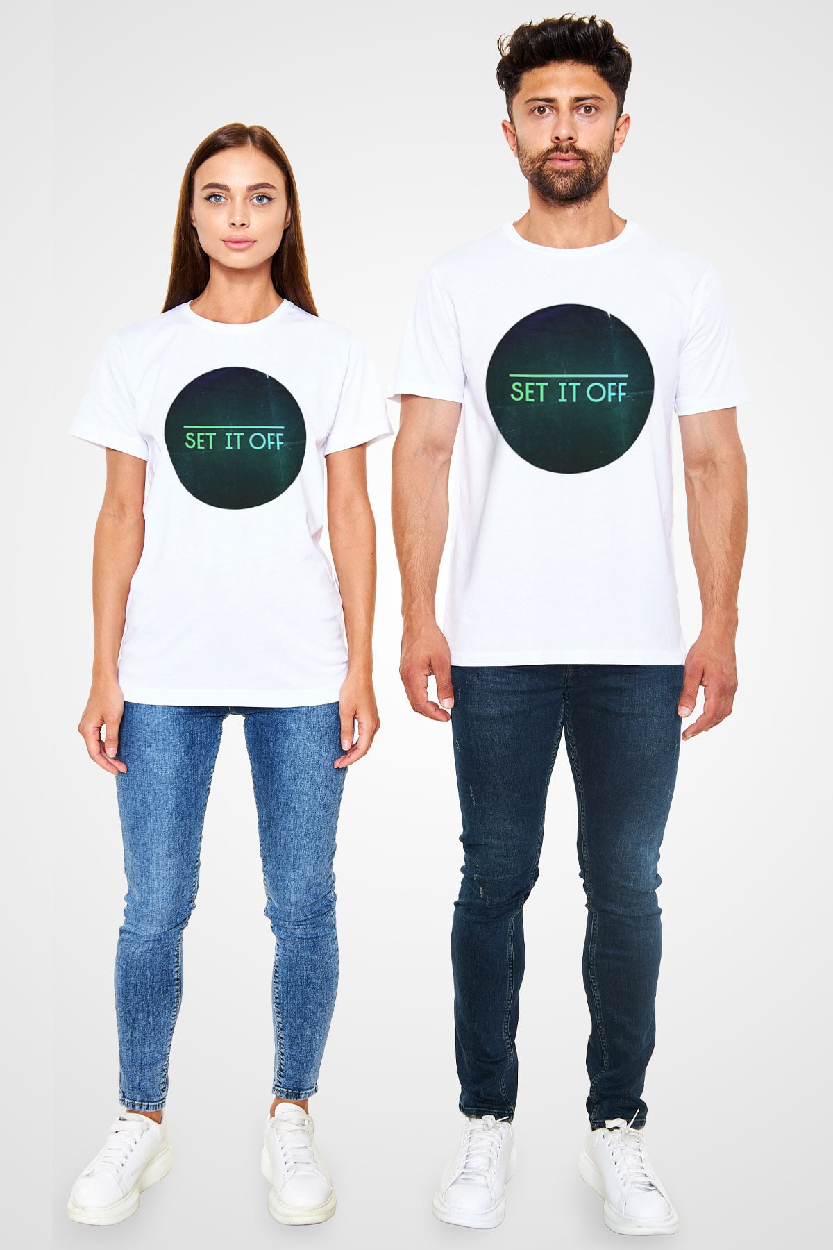 Set it off  Baskılı Unisex Beyaz Tişört - Tshirt