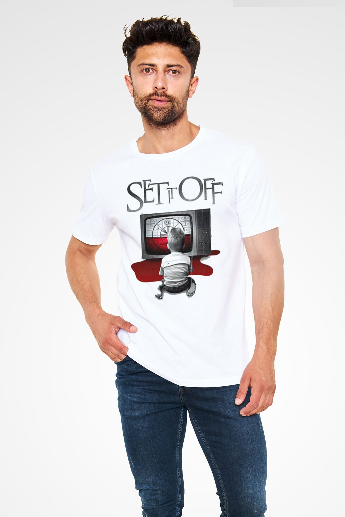 Set it off  Baskılı Unisex Beyaz Tişört - Tshirt