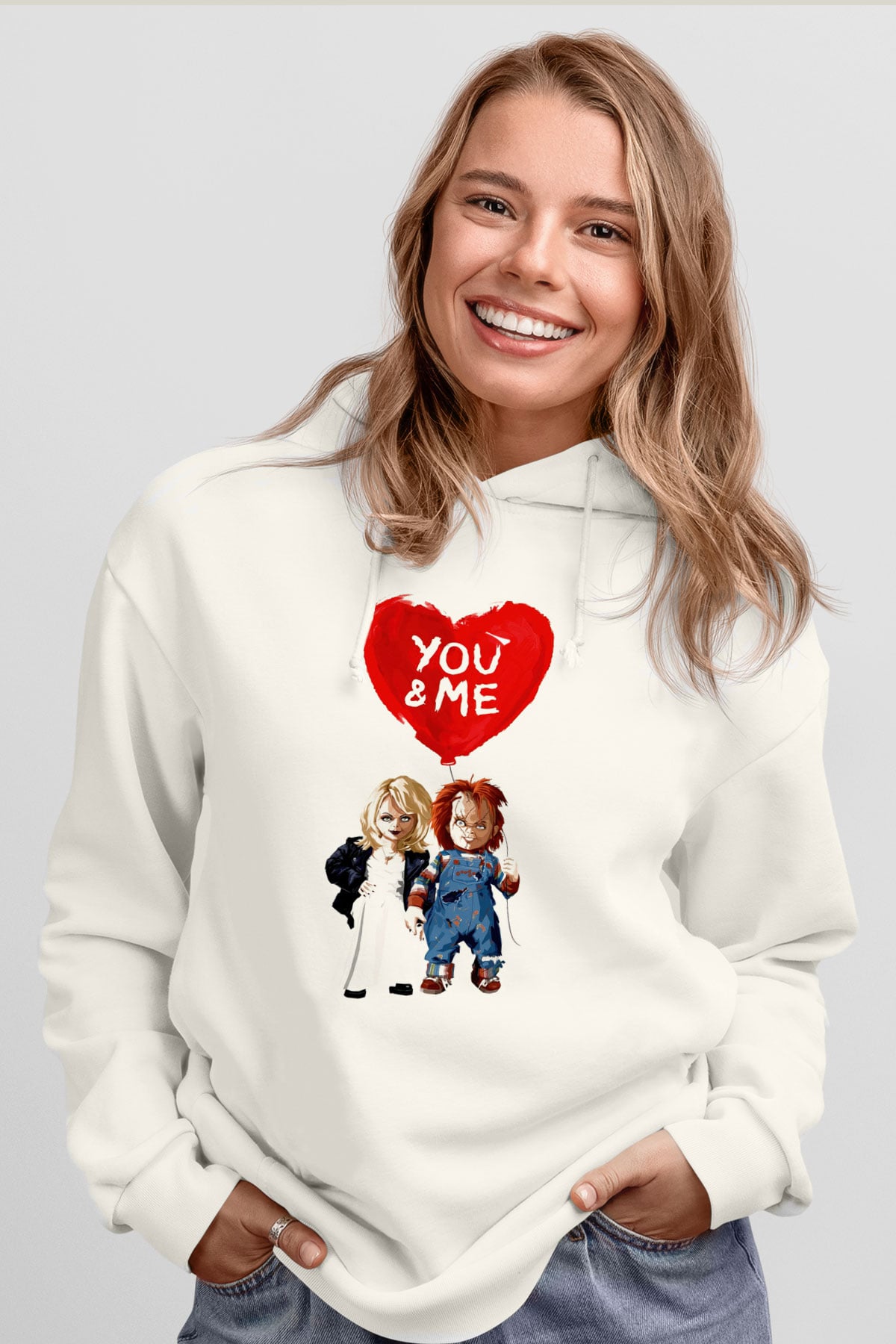 Sevgililer Günü Beyaz Unisex Hoodie