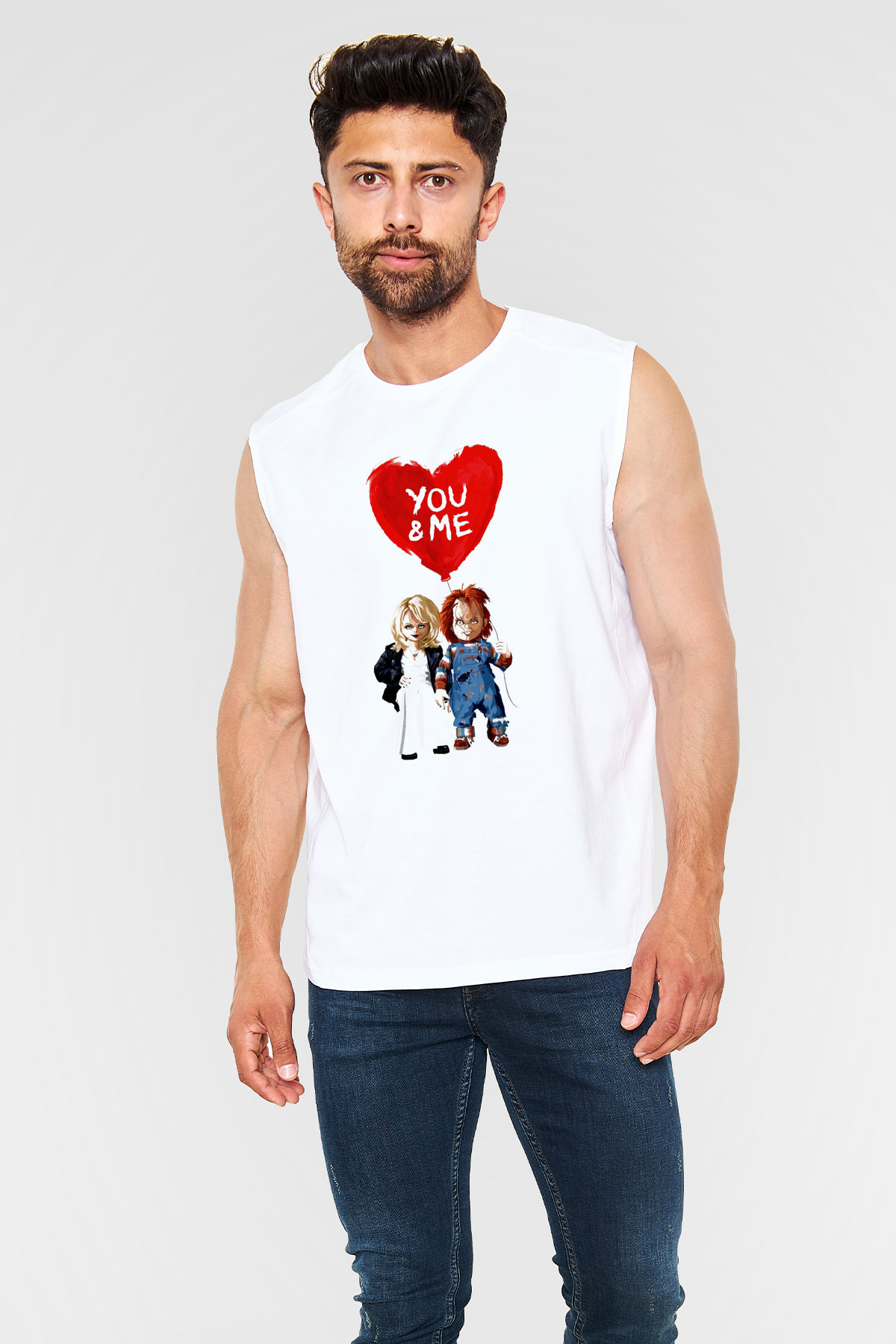 Sevgililer Günü Beyaz Unisex Kolsuz Tişört