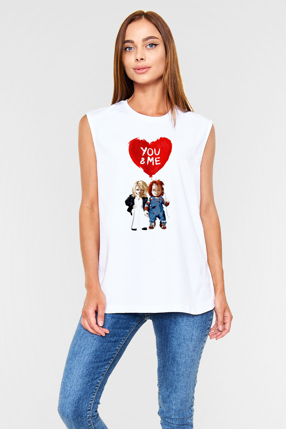 Sevgililer Günü Beyaz Unisex Kolsuz Tişört