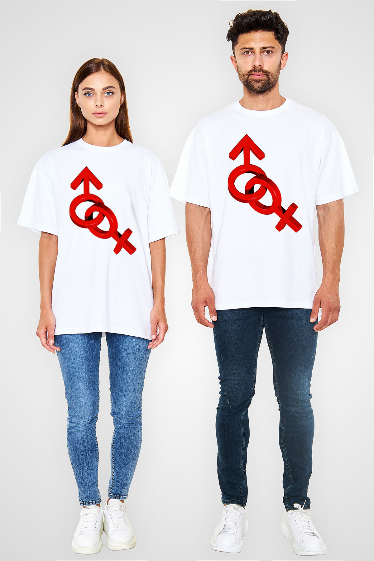 Sevgililer Günü Beyaz Unisex Oversize Tişört T-Shirt