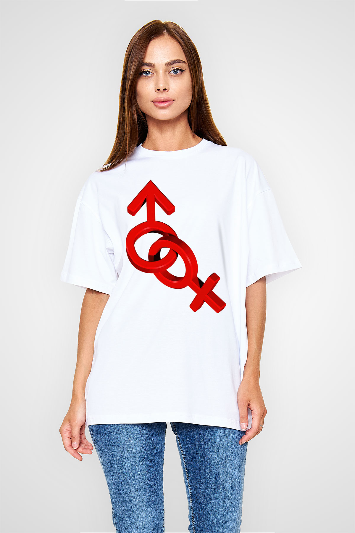 Sevgililer Günü Beyaz Unisex Oversize Tişört T-Shirt