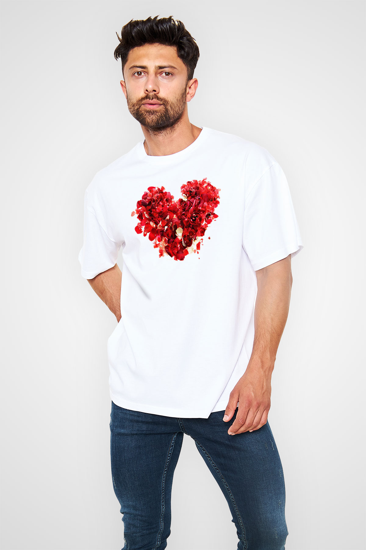 Sevgililer Günü Beyaz Unisex Oversize Tişört T-Shirt