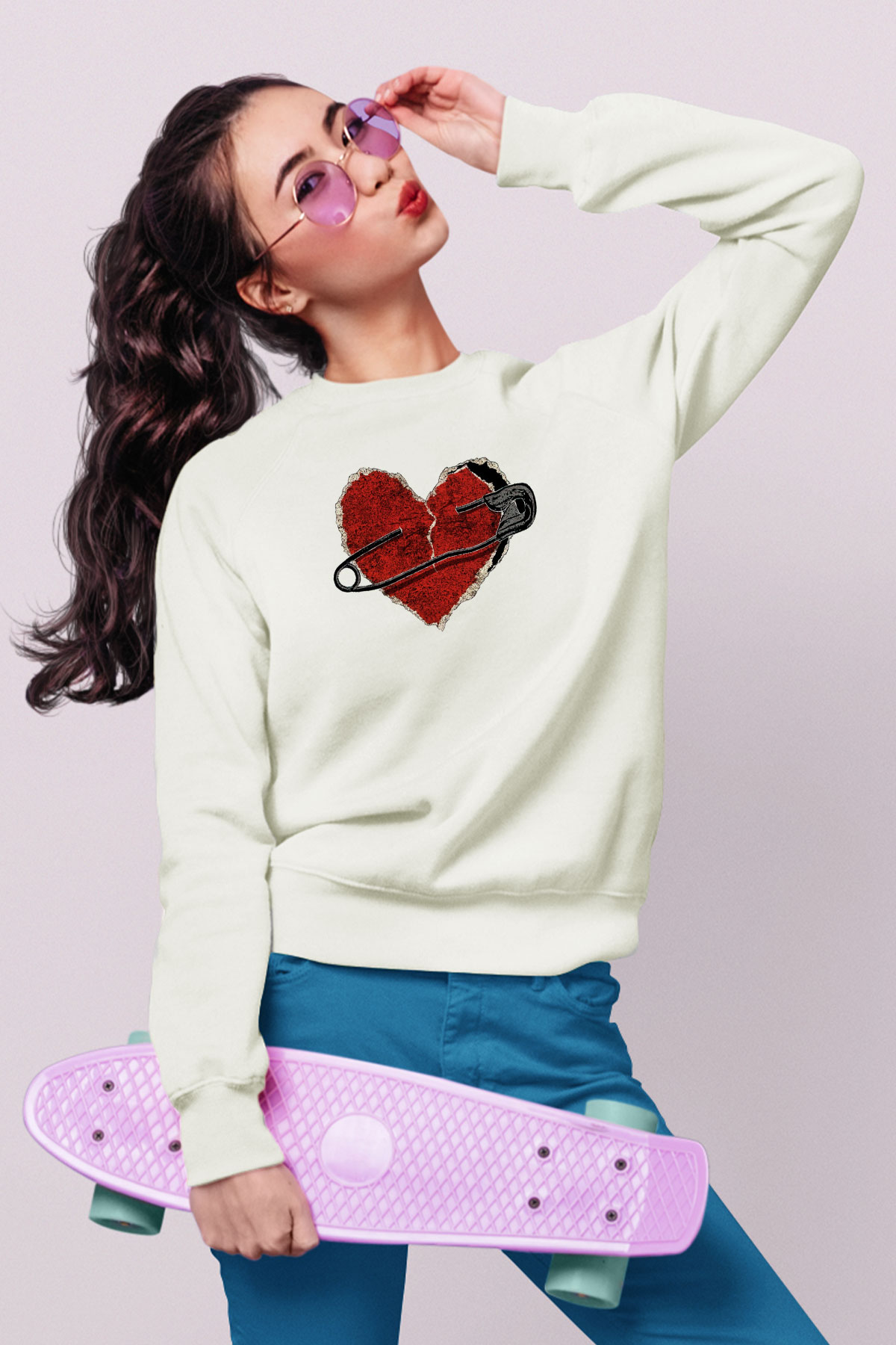 Sevgililer Günü Beyaz Unisex Sweatshirt