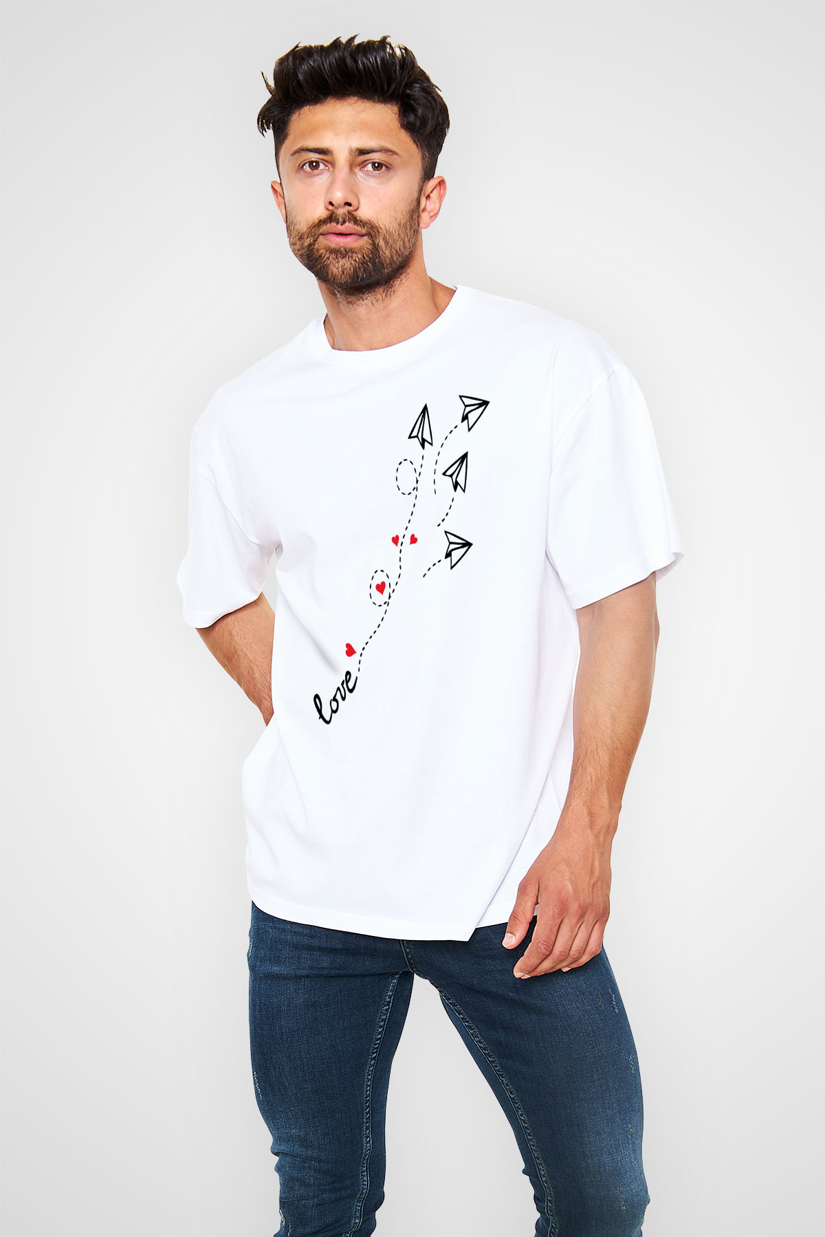Sevgililer Günü Beyaz Oversize Tişört Oversize T-shirt - TişörtFabrikası