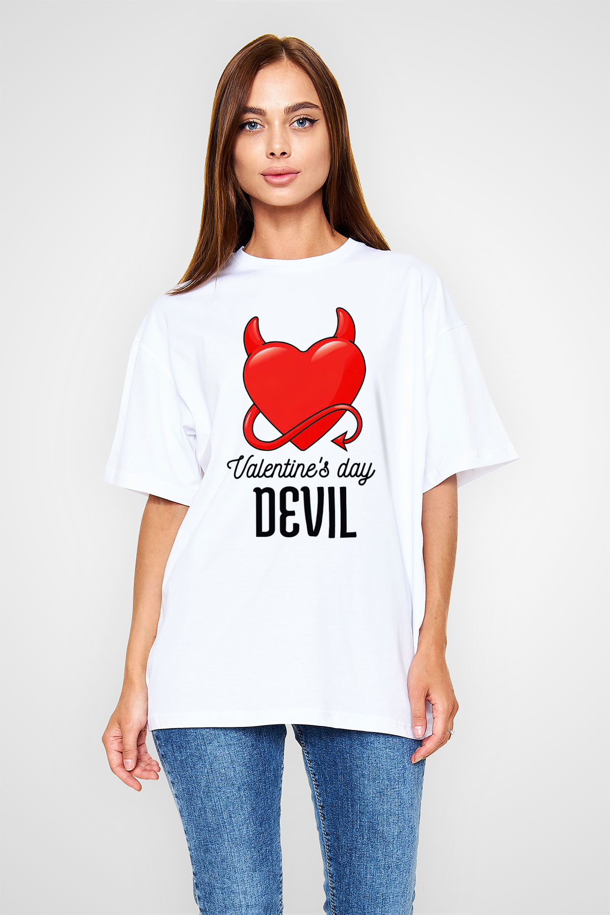 Sevgililer Günü Beyaz Oversize Tişört Oversize T-shirt - TişörtFabrikası