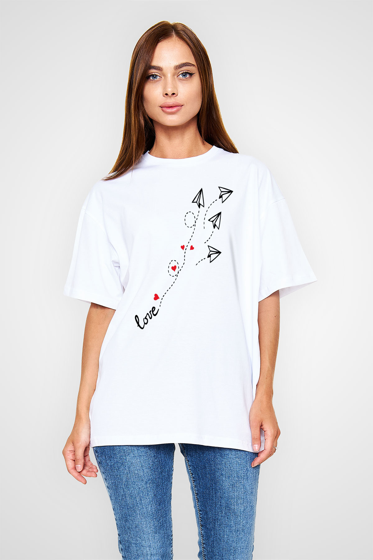 Sevgililer Günü Beyaz Oversize Tişört Oversize T-shirt - TişörtFabrikası
