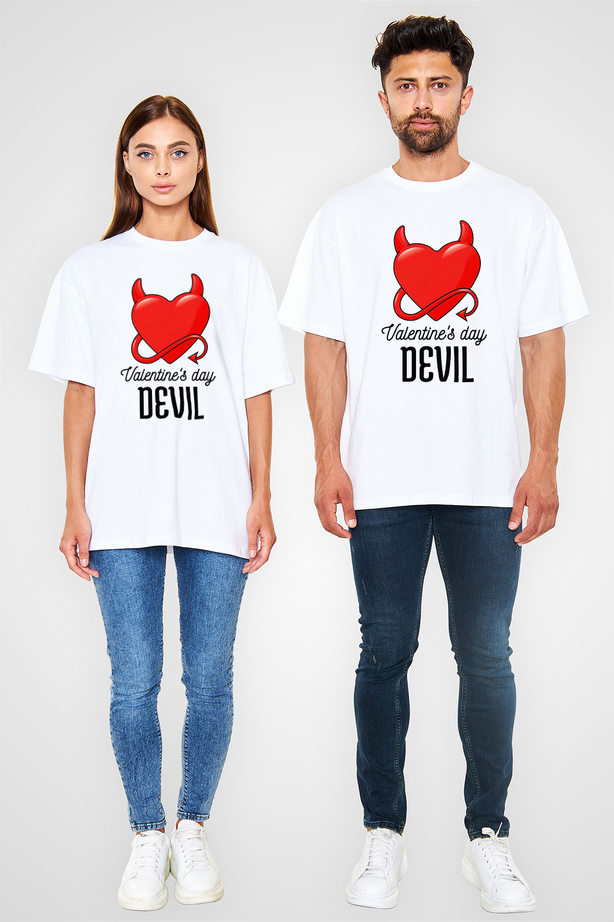 Sevgililer Günü Beyaz Oversize Tişört Oversize T-shirt - TişörtFabrikası