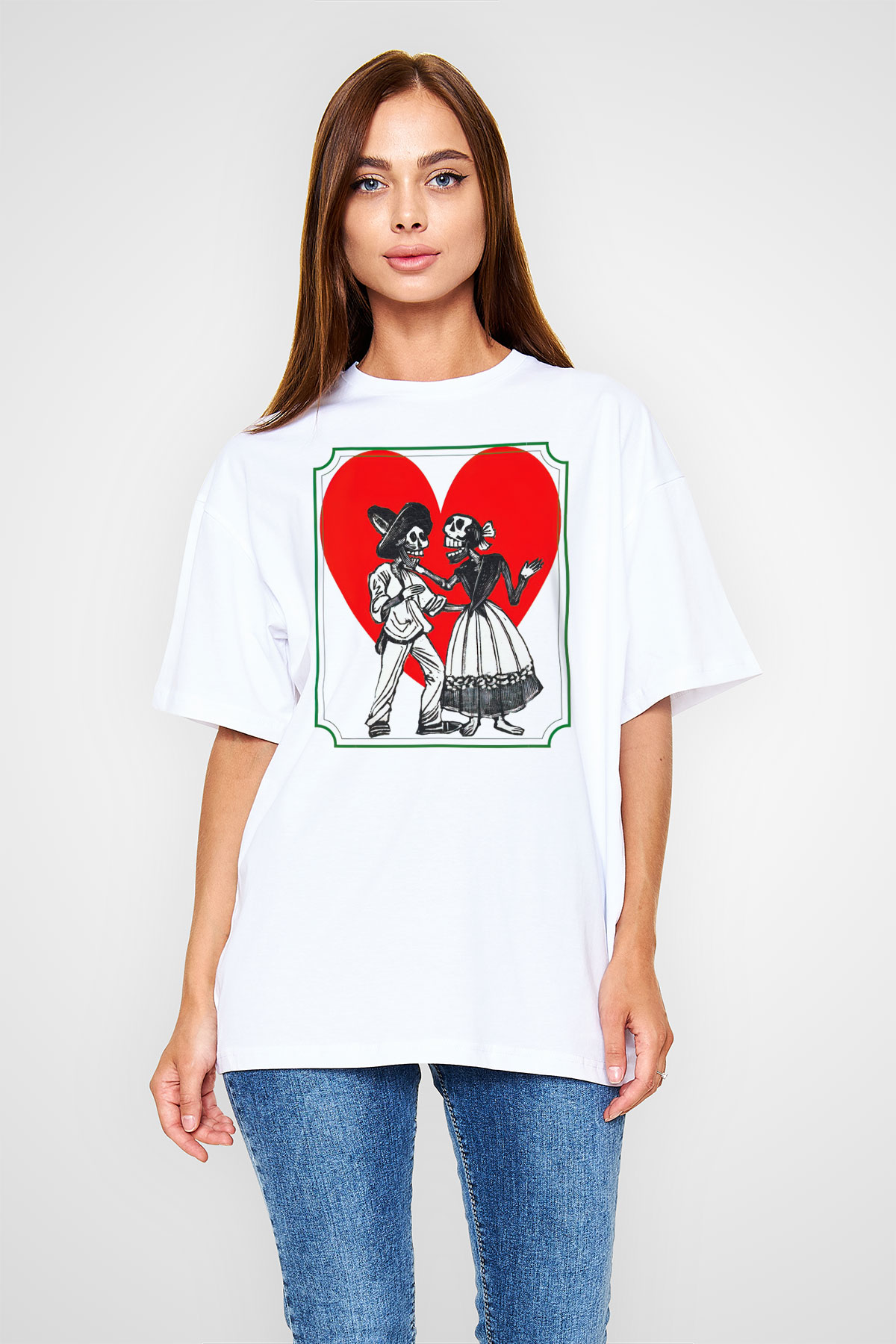 Sevgililer Günü Beyaz Oversize Tişört Oversize T-shirt - TişörtFabrikası