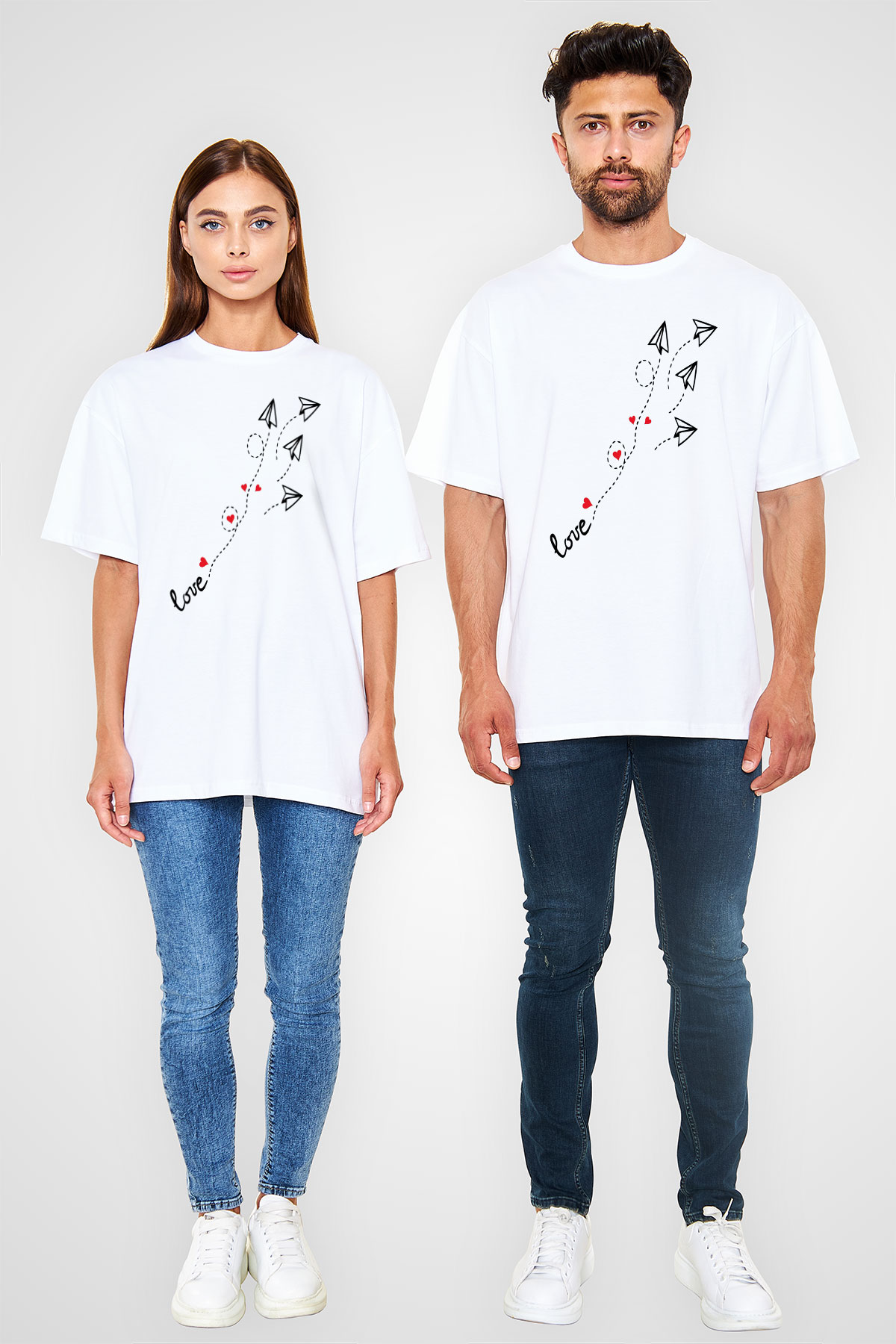 Sevgililer Günü Beyaz Oversize Tişört Oversize T-shirt - TişörtFabrikası