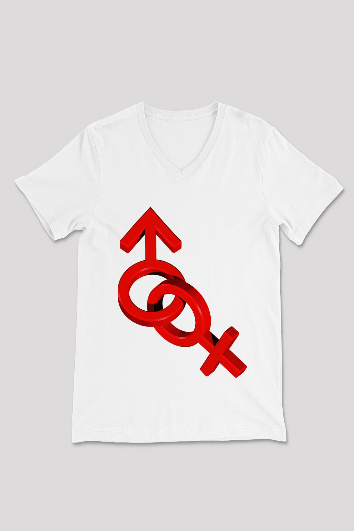 Sevgililer Günü Beyaz Unisex V Yaka Tişört T-Shirt