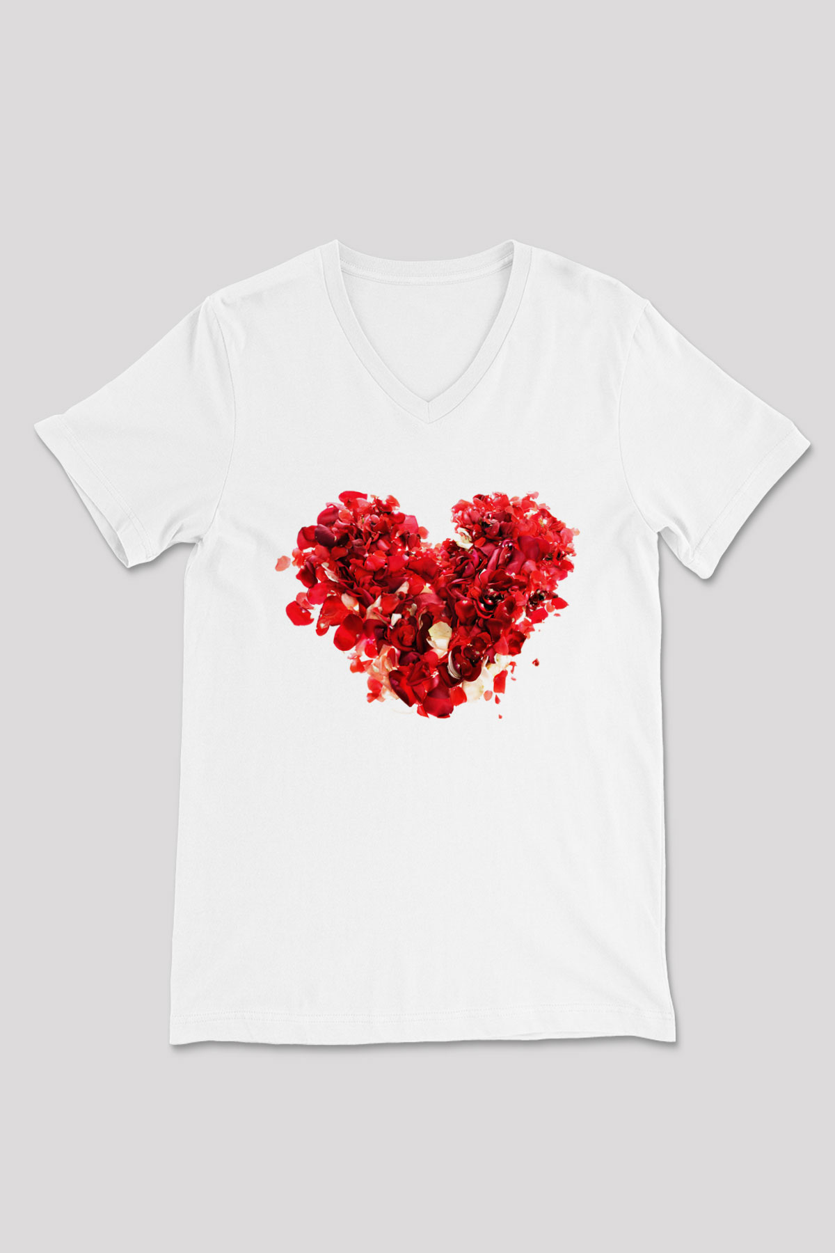 Sevgililer Günü Beyaz Unisex V Yaka Tişört T-Shirt
