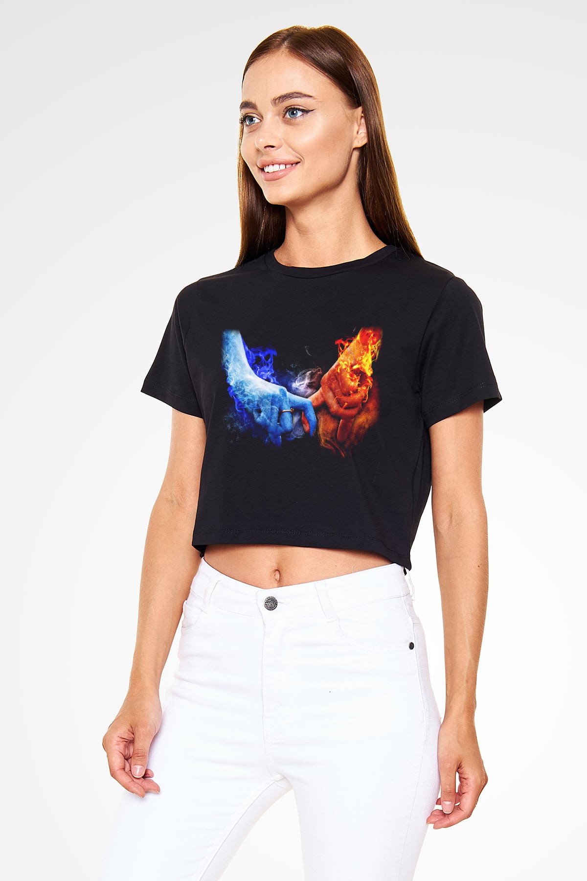 Sevgililer Günü Siyah Crop Top Tişört