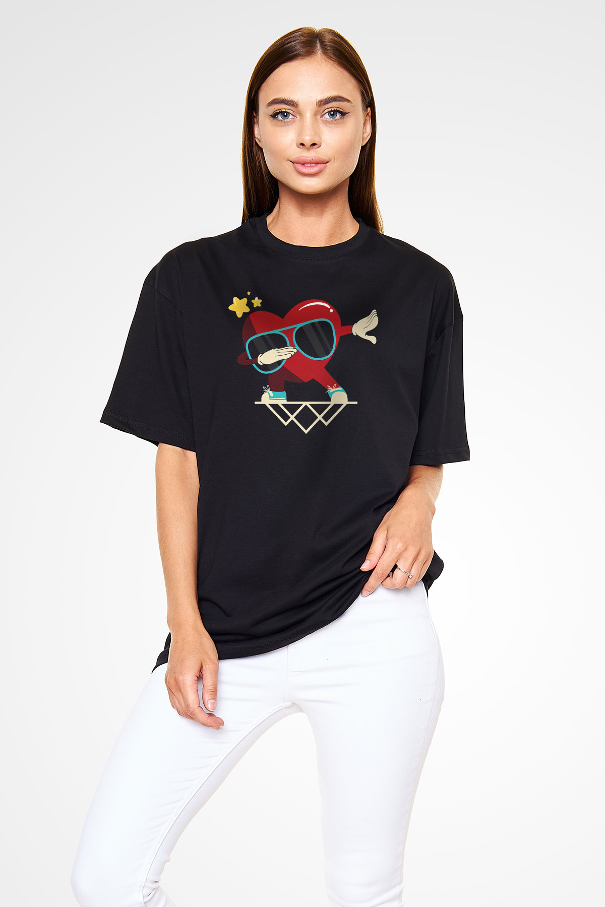 Sevgililer Günü Siyah Oversize Tişört Oversize T-shirt - TişörtFabrikası