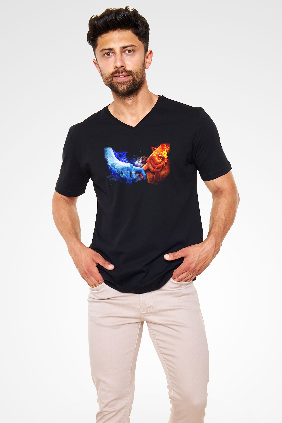 Sevgililer Günü Siyah Unisex V Yaka Tişört T-Shirt
