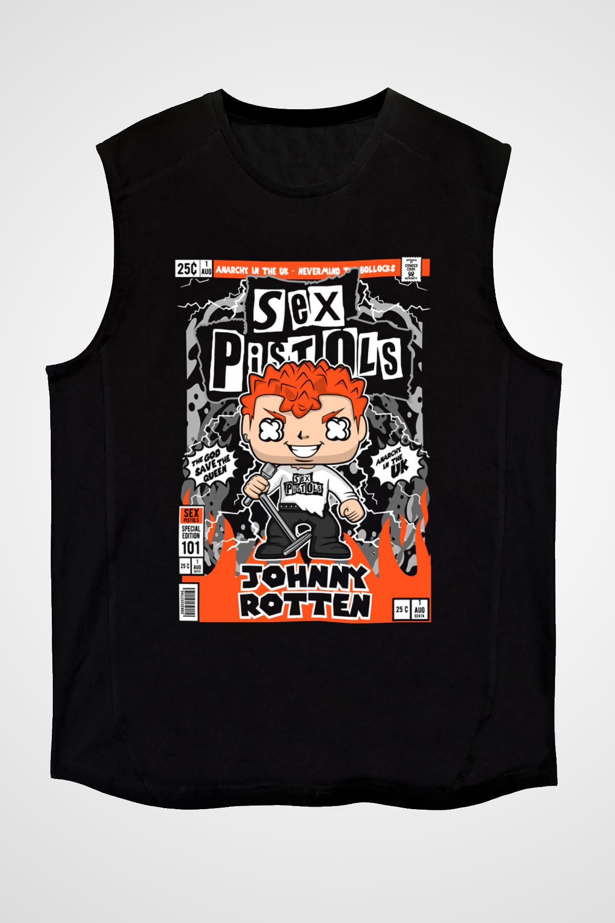 SexPistols Baskılı Unisex Siyah Kolsuz Tişört