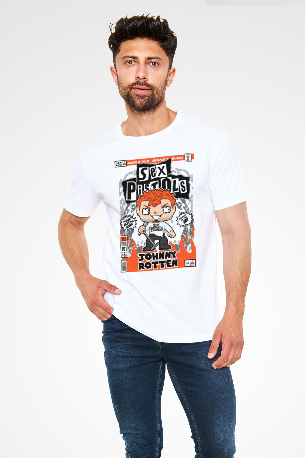 SexPistols Johnny Rotten Baskılı Unisex Beyaz Tişört