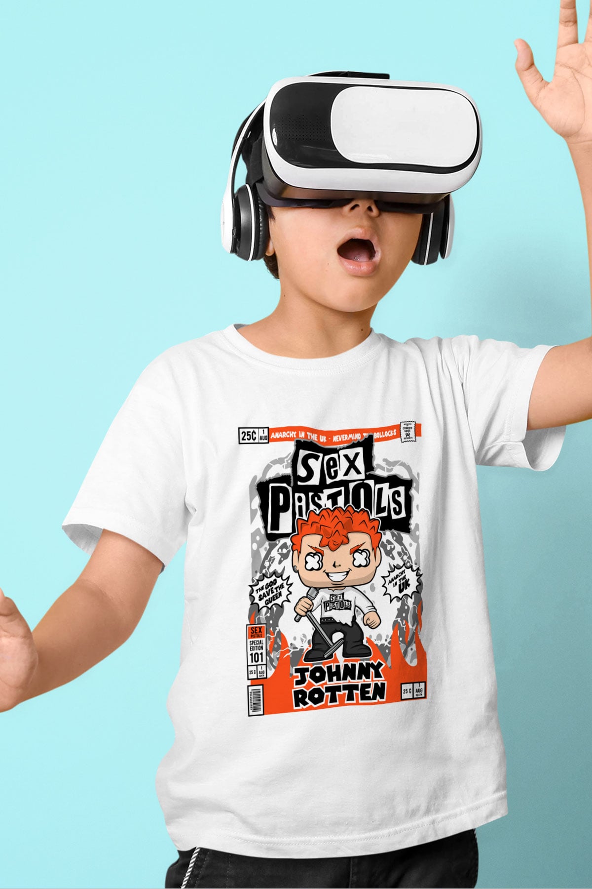 SexPistols Johnny Rotten Baskılı Unisex Beyaz Çocuk Tişört