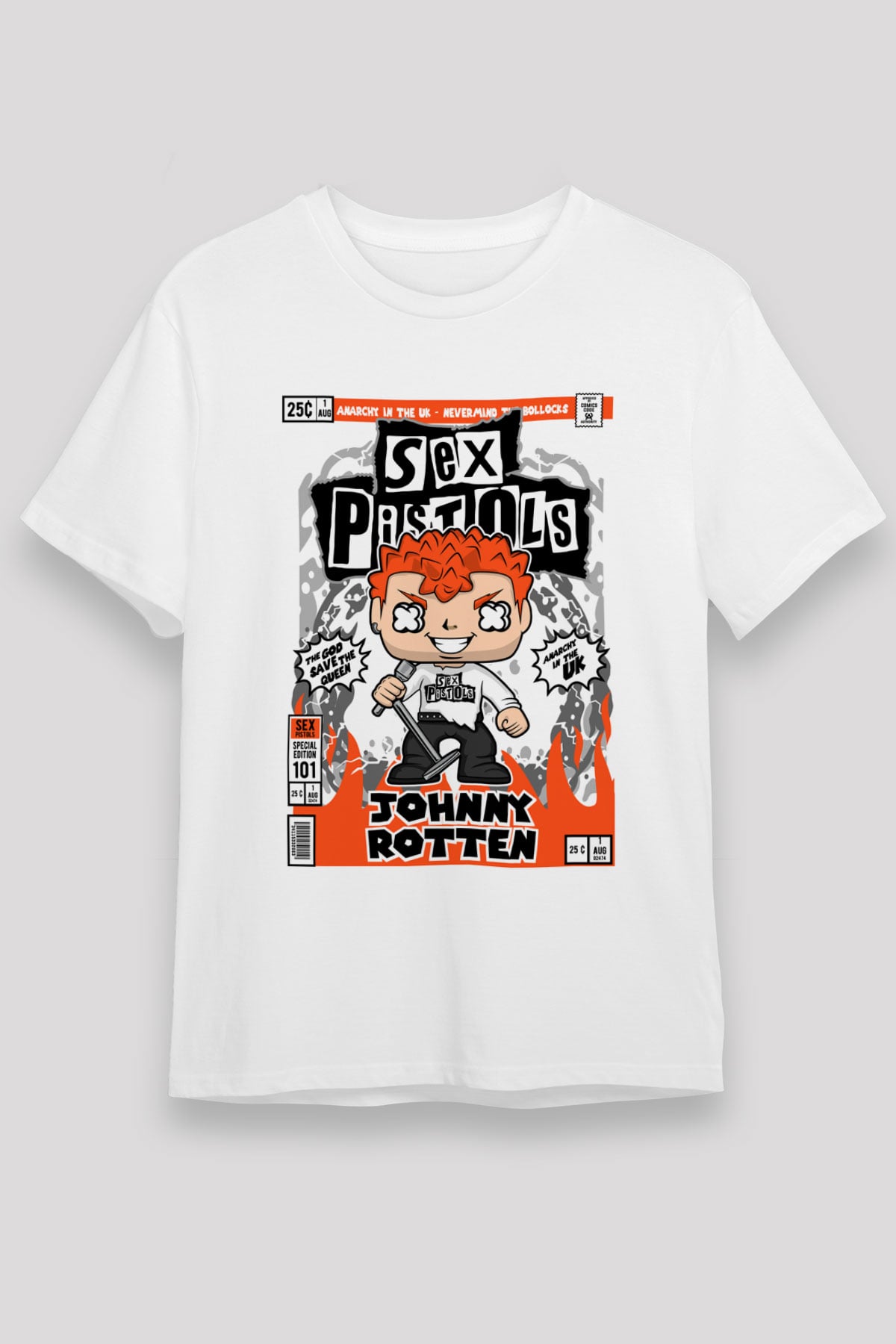 SexPistols Johnny Rotten Baskılı Unisex Beyaz Tişört
