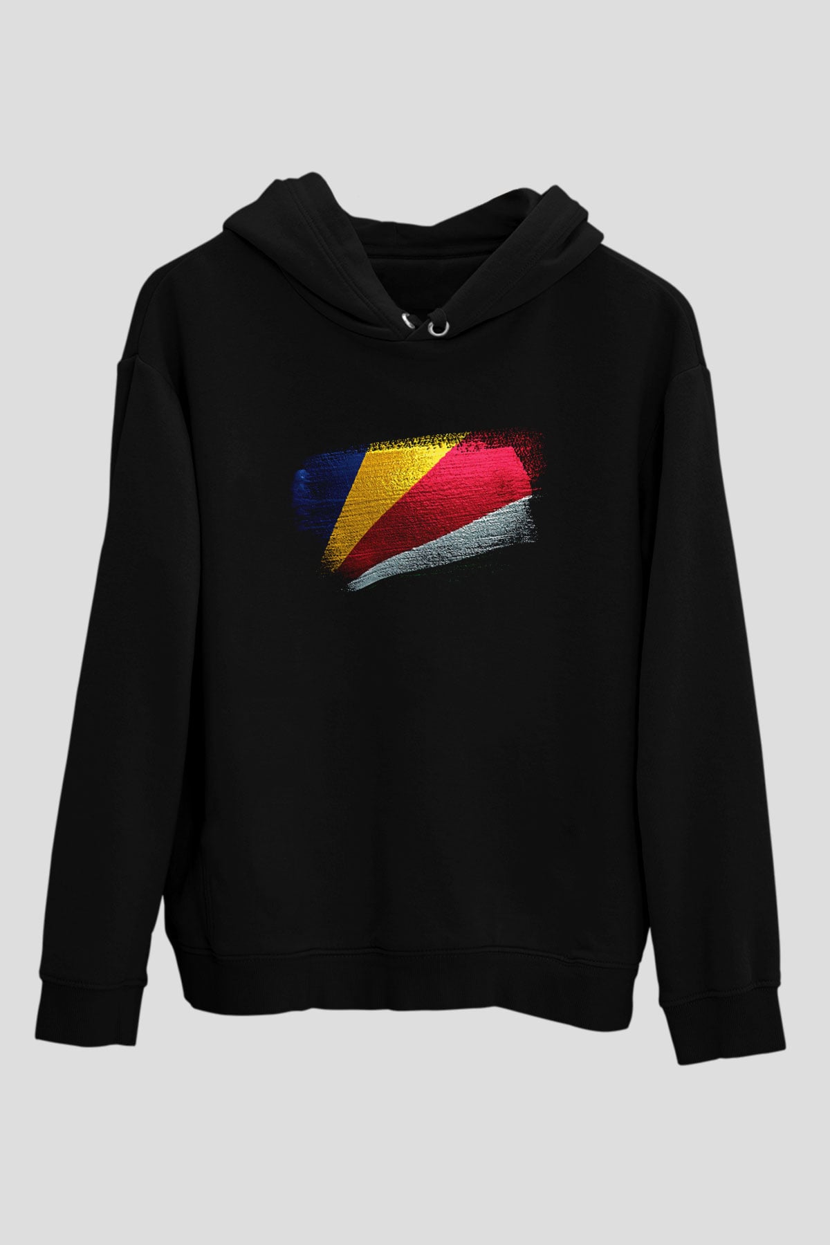 Seyşeller - Seychelles Bayrağı Baskılı Unisex Siyah Kapüşonlu Sweatshirt