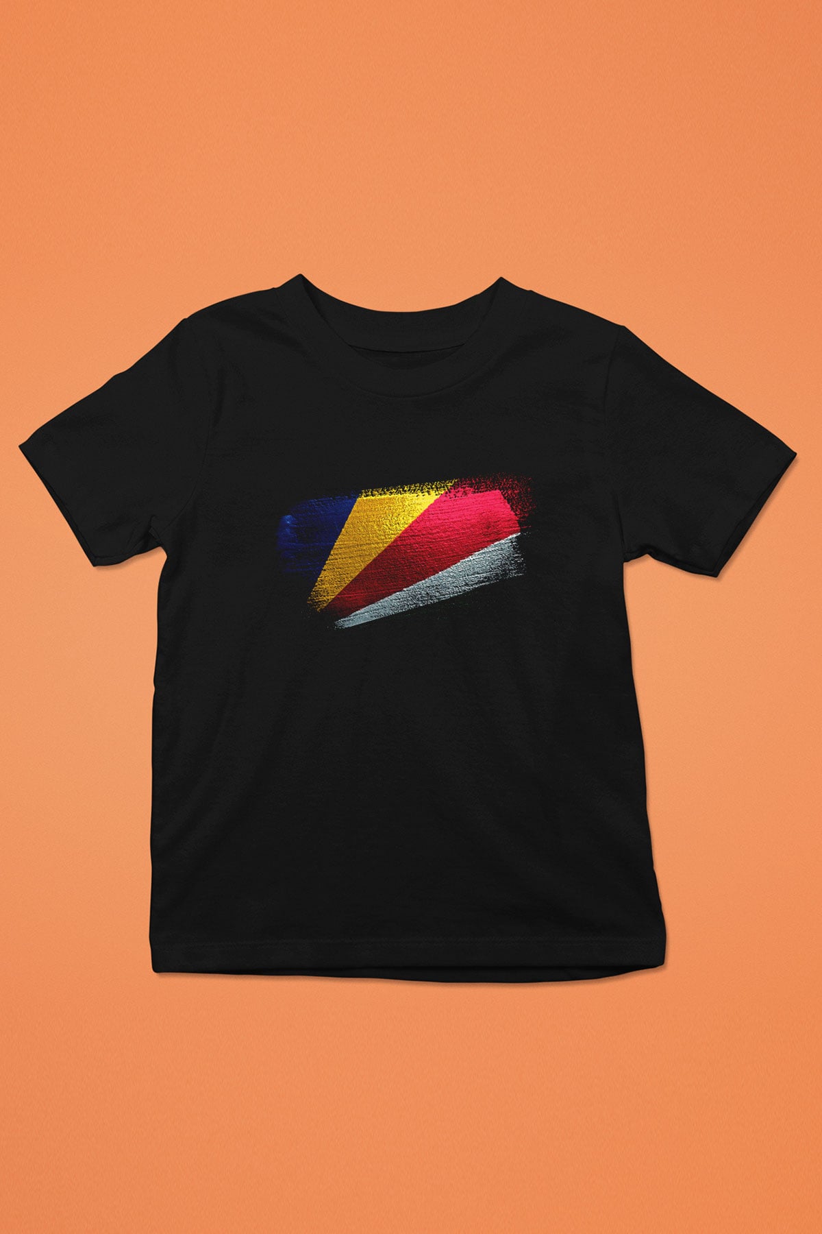 Seyşeller - Seychelles Bayrağı Baskılı Unisex Siyah Çocuk Tişörtü