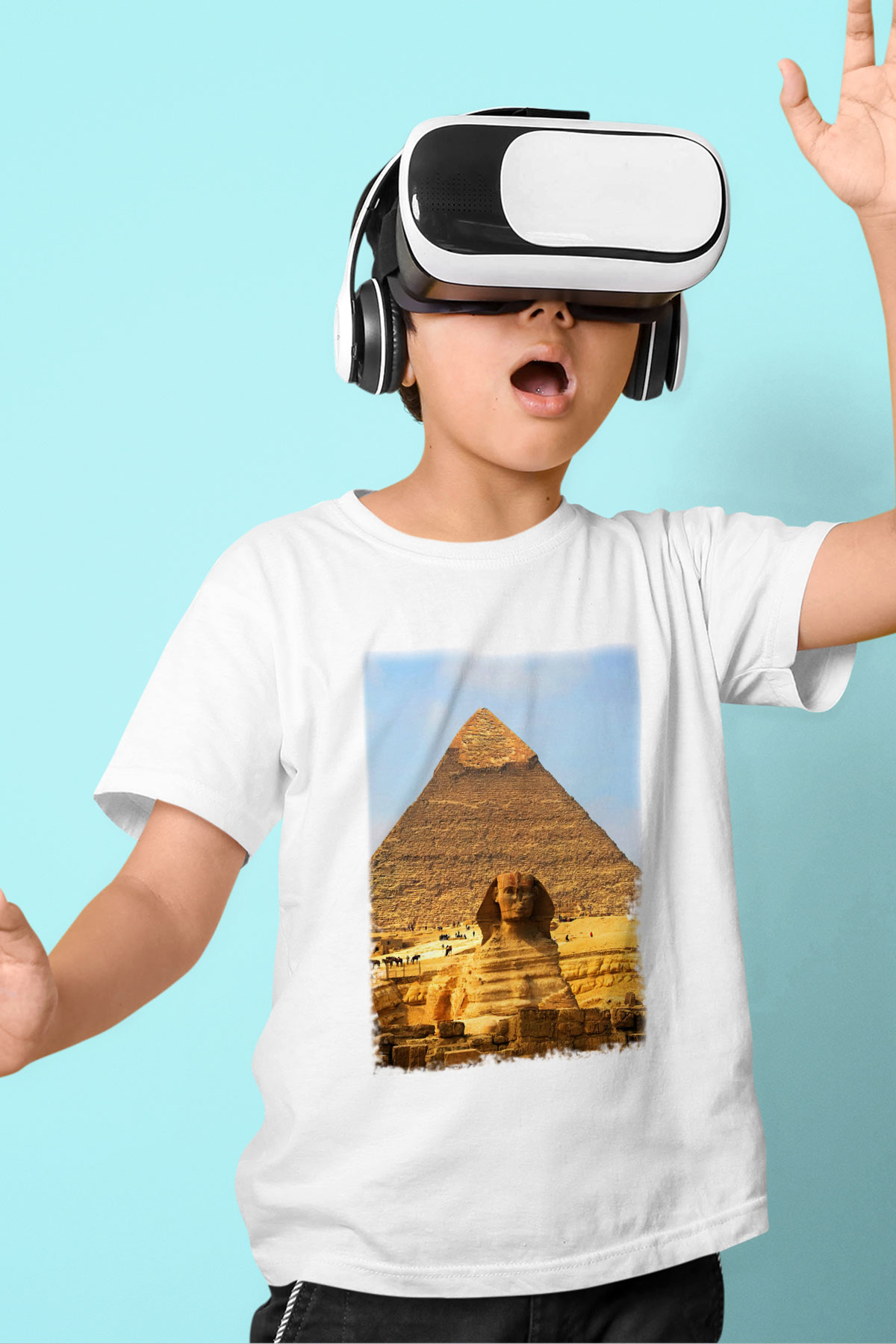 Sfenks Baskılı Beyaz Unisex Çocuk Tişört