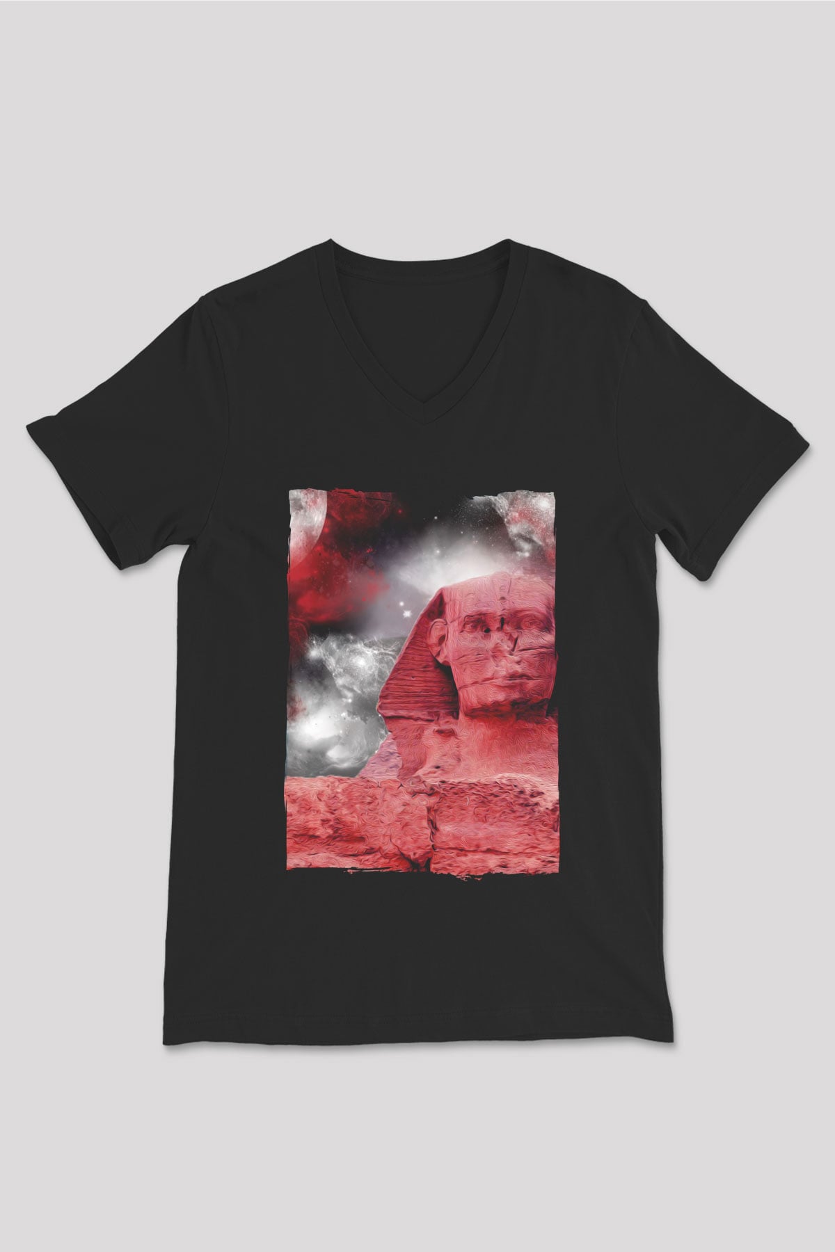 Sfenks Siyah Unisex V Yaka Tişört