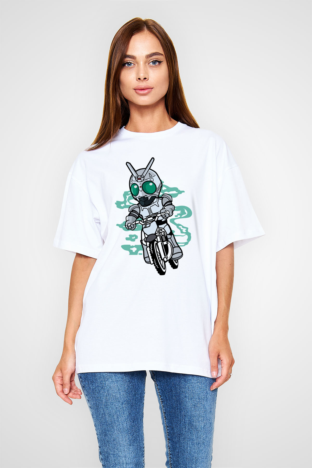 Shadowmoon Motocross Rider Baskılı Beyaz Unisex Oversize Tişört