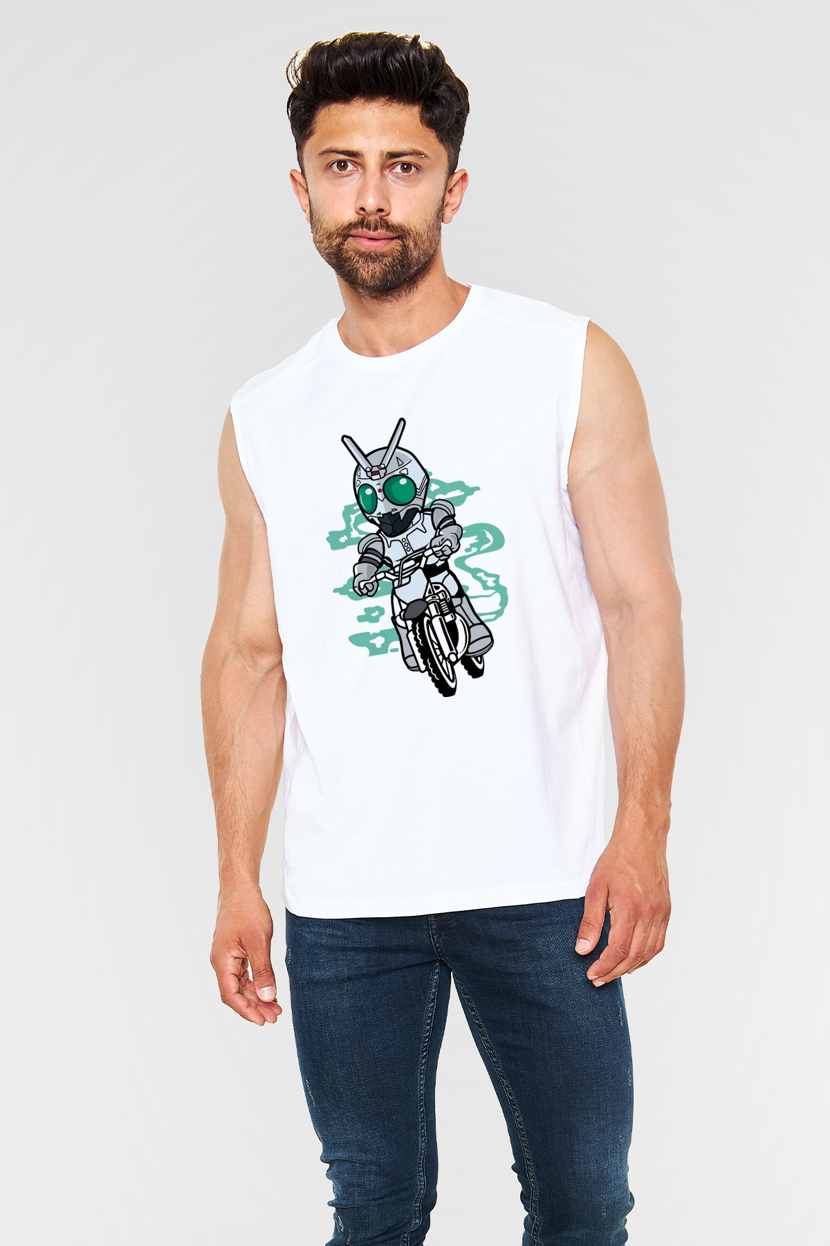 Shadowmoon Motocross Rider Baskılı Beyaz Unisex Kolsuz Tişört