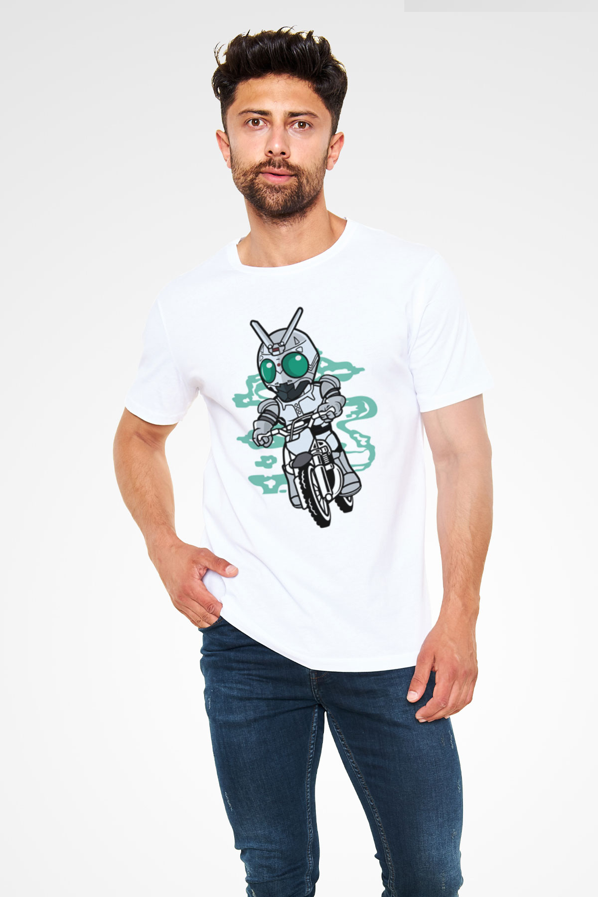 Shadowmoon Motocross Rider Baskılı Beyaz Unisex Tshirt