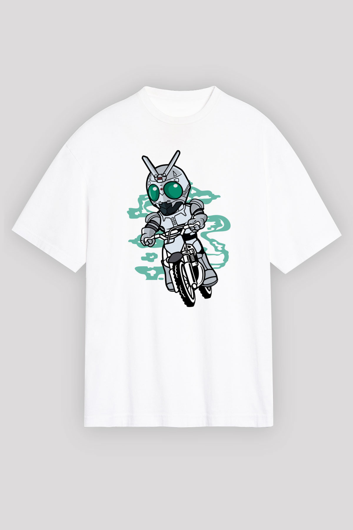 Shadowmoon Motocross Rider Baskılı Beyaz Unisex Oversize Tişört
