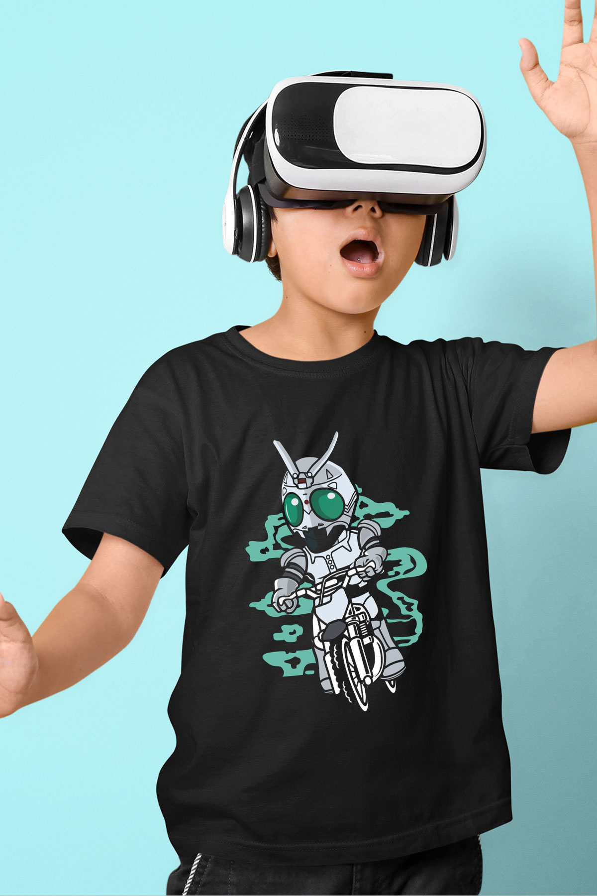 Shadowmoon Motocross Rider Baskılı Siyah Çocuk Unisex Tshirt