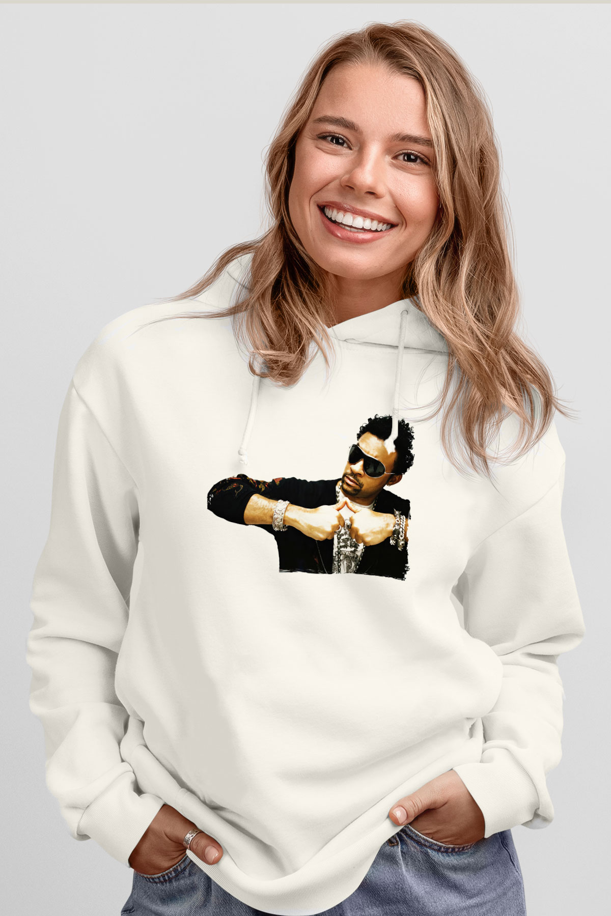 Shaggy Beyaz Unisex Kapüşonlu Sweatshirt