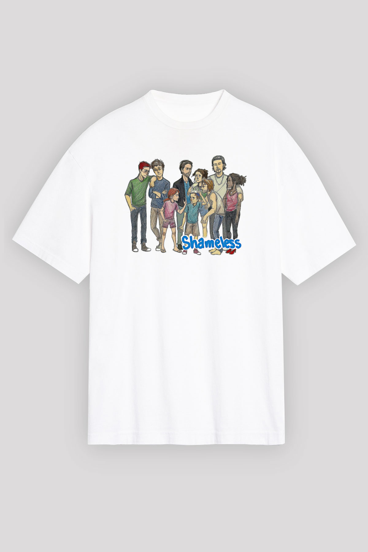 Shameless Baskılı Beyaz Unisex Oversize Tişört - Tshirt