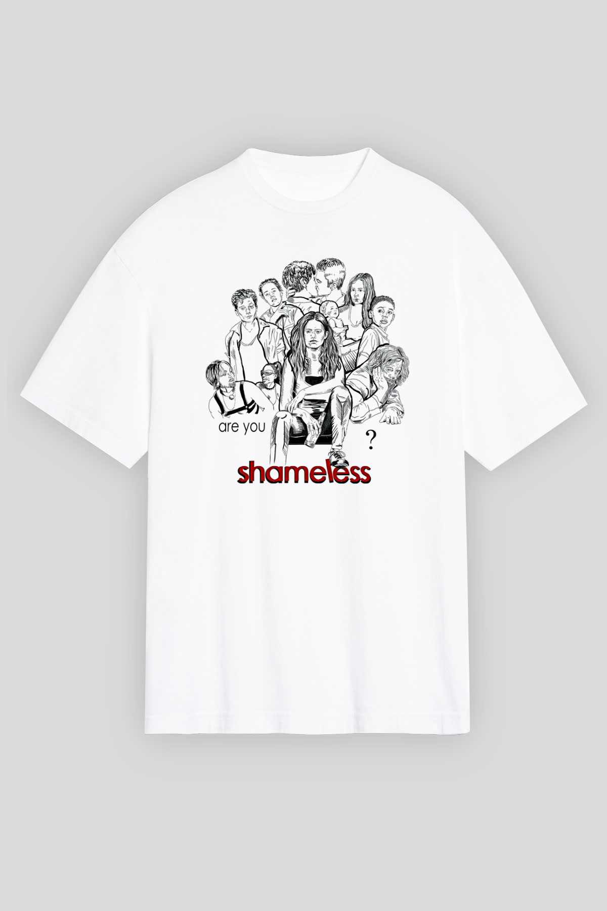 Shameless Baskılı Beyaz Unisex Oversize Tişört - Tshirt