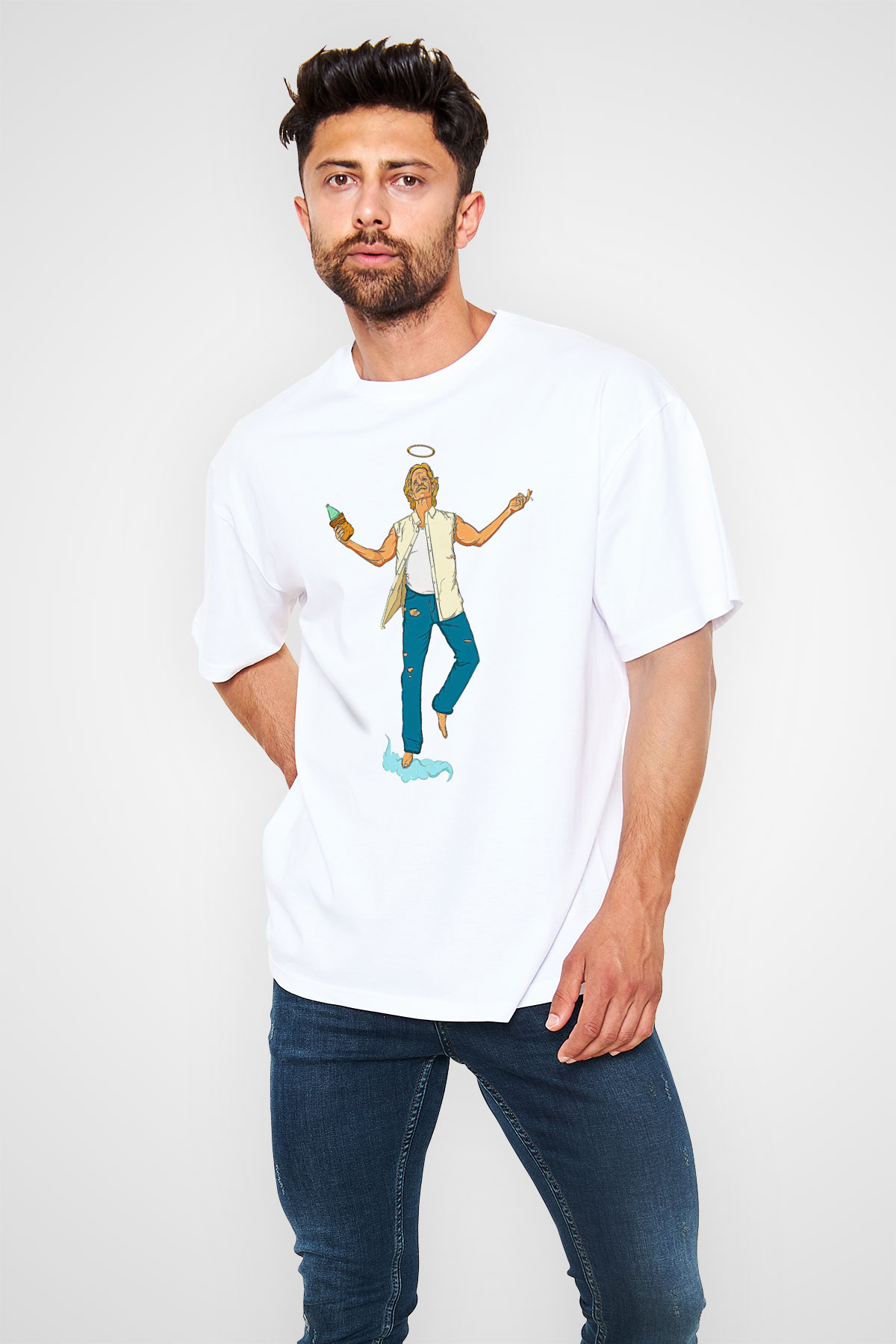 Shameless Baskılı Beyaz Unisex Oversize Tişört - Tshirt