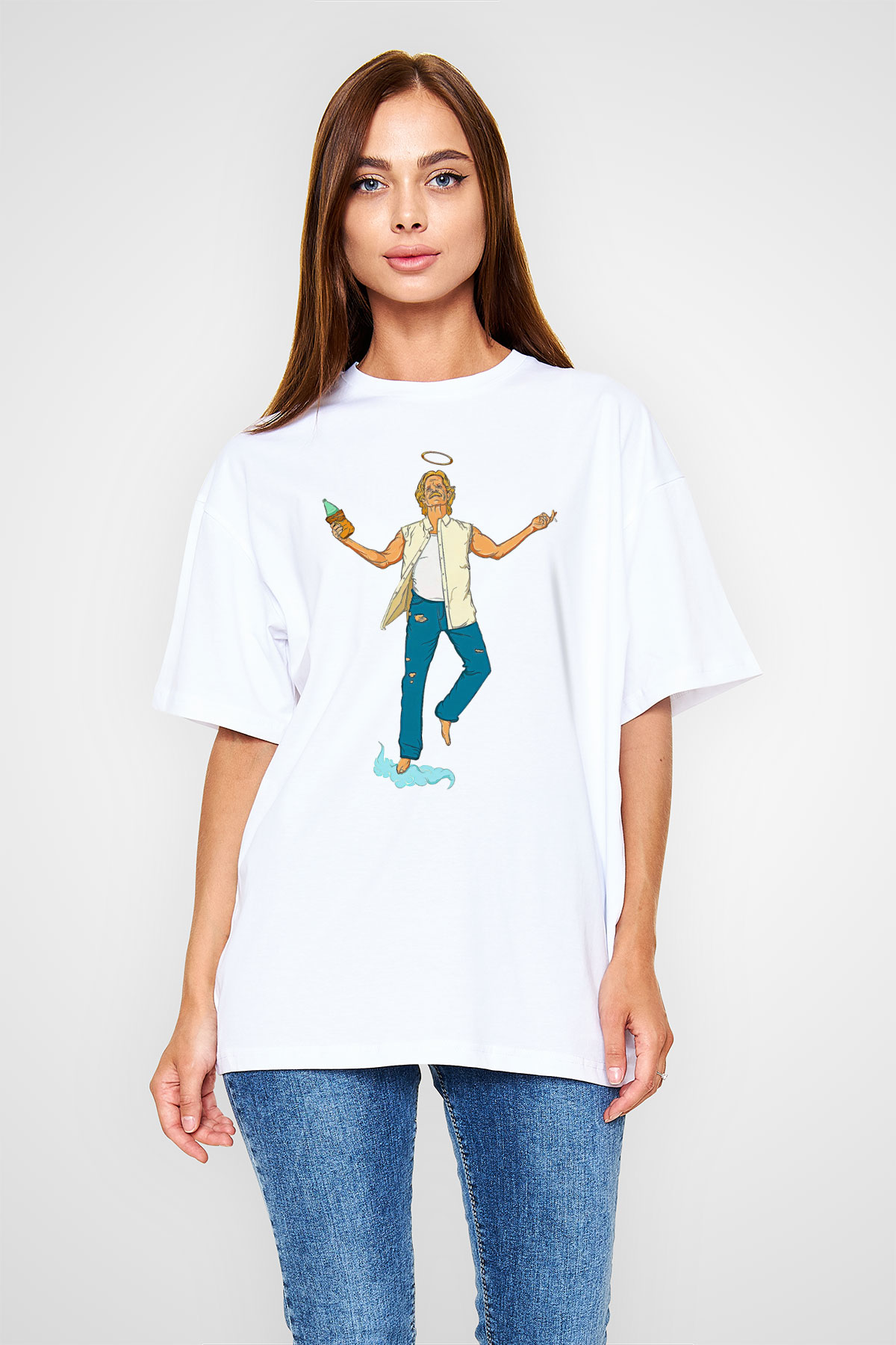 Shameless Baskılı Beyaz Unisex Oversize Tişört - Tshirt