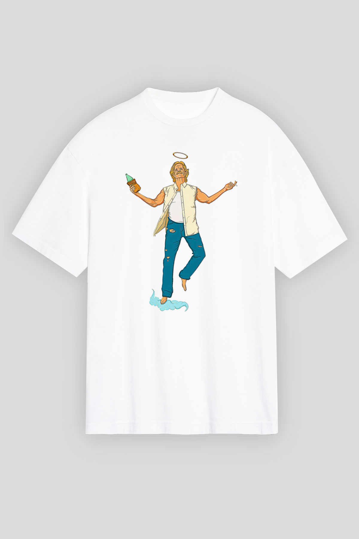 Shameless Baskılı Beyaz Unisex Oversize Tişört - Tshirt