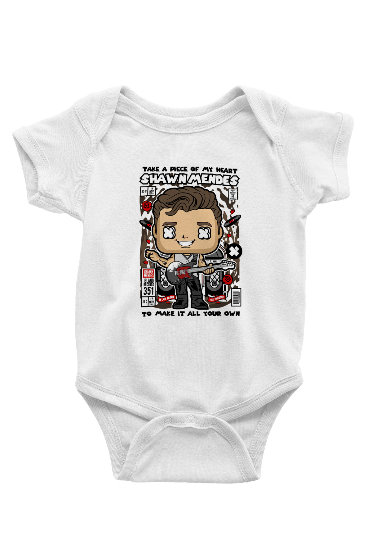 Shawn Mendes Baskılı Unisex Beyaz Bebek Body - Zıbın