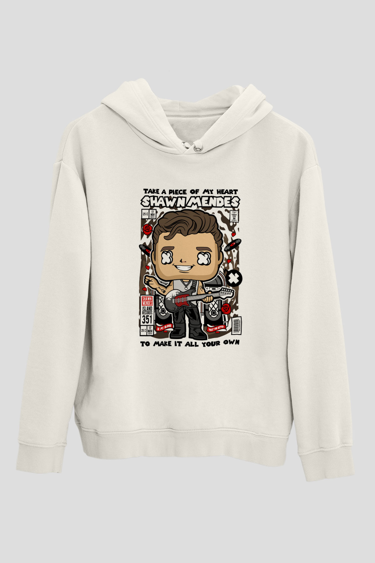 Shawn Mendes Baskılı Unisex Beyaz Hoodie