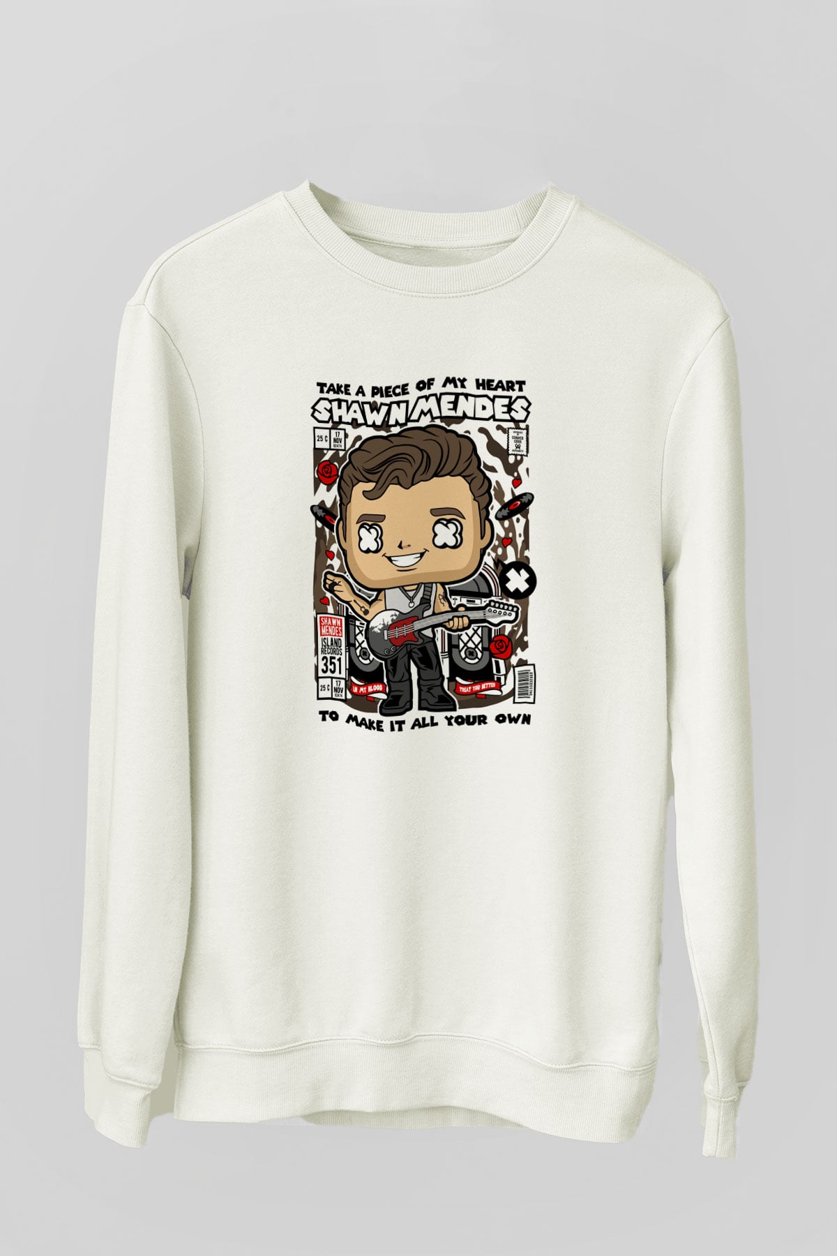 Shawn Mendes Baskılı Unisex Beyaz Sweatshirt