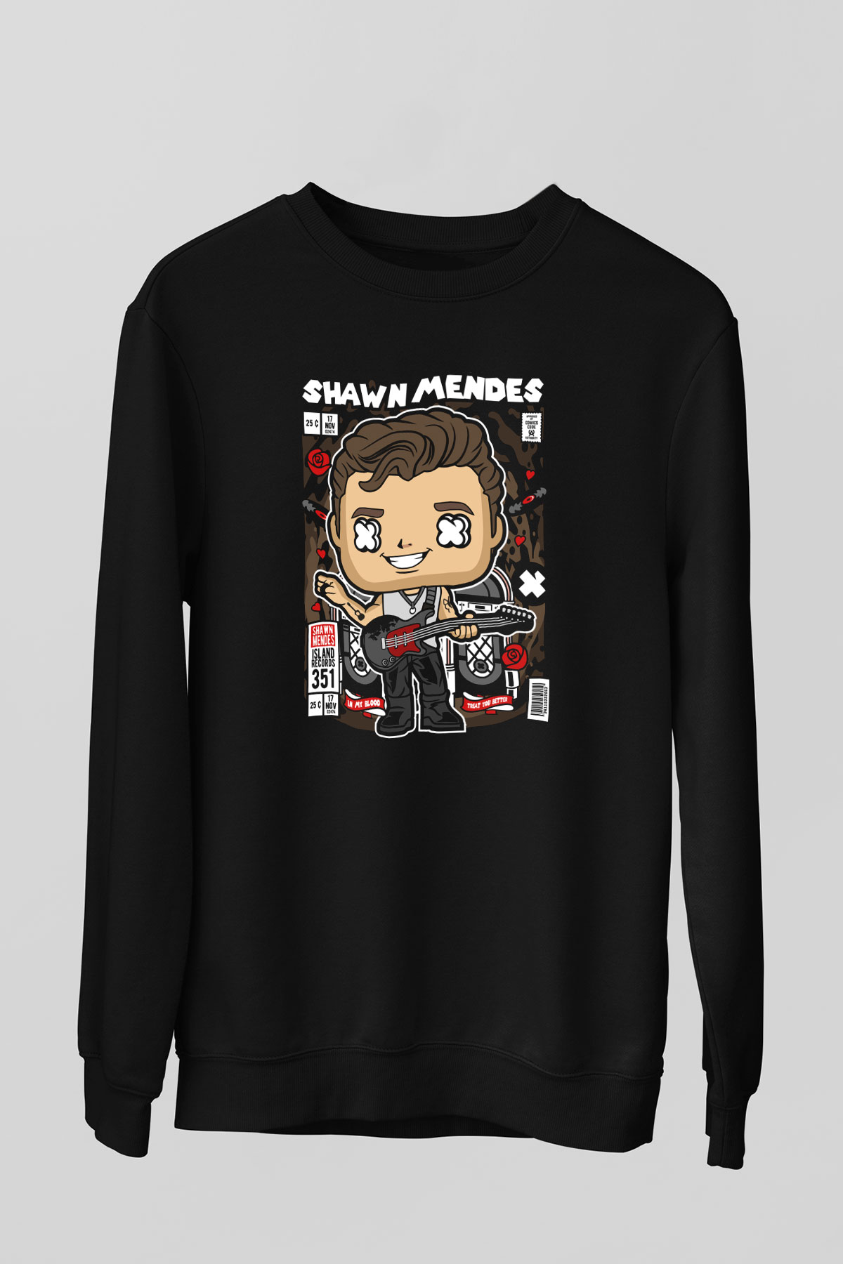 Shawn Mendes Baskılı Unisex Siyah Sweatshirt
