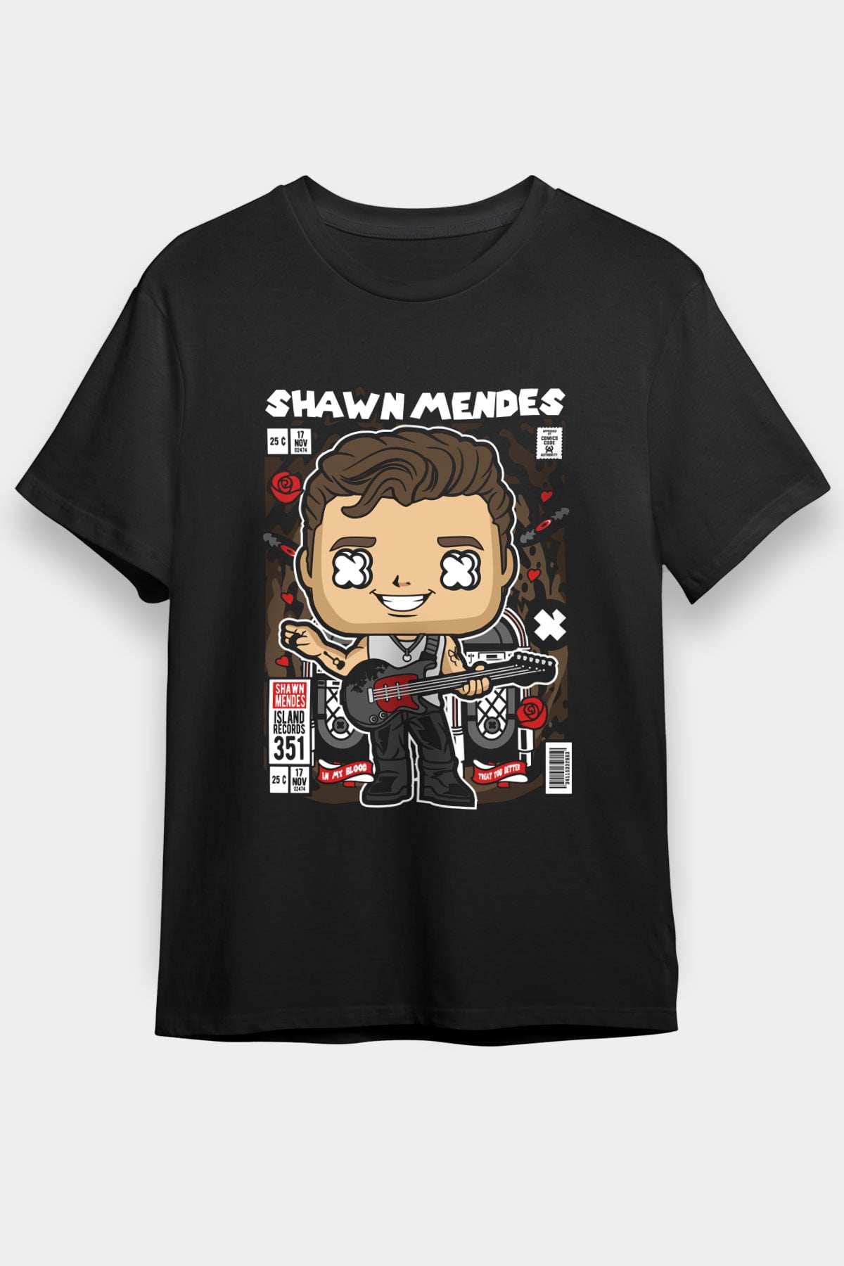 Shawn Mendes Baskılı Unisex Siyah Tişört