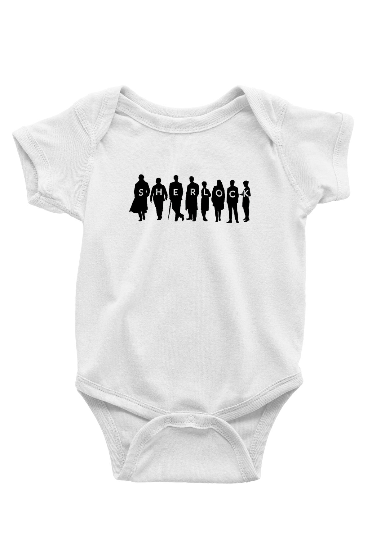 Sherlock Baskılı Beyaz Unisex Bebek Body - Zıbın