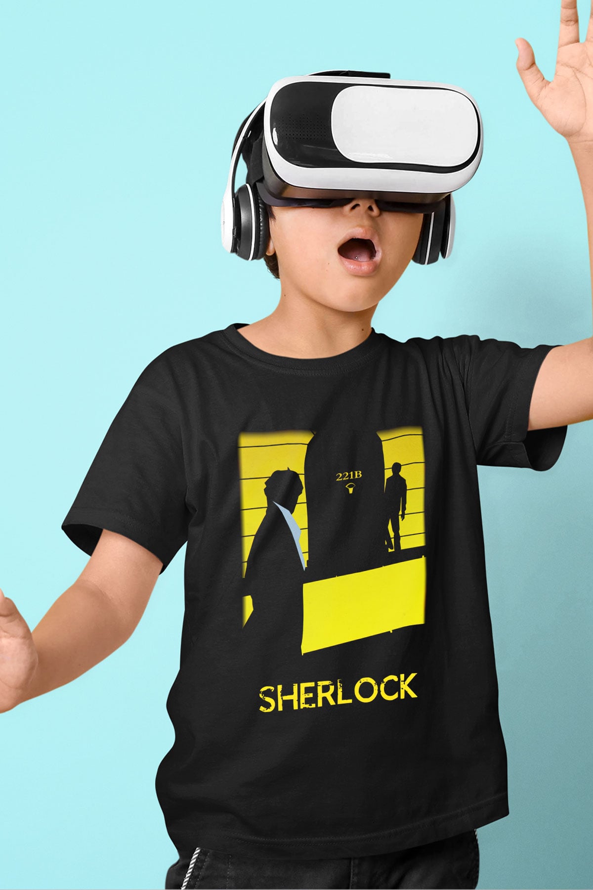 Sherlock Baskılı Siyah Unisex Çocuk Tişört