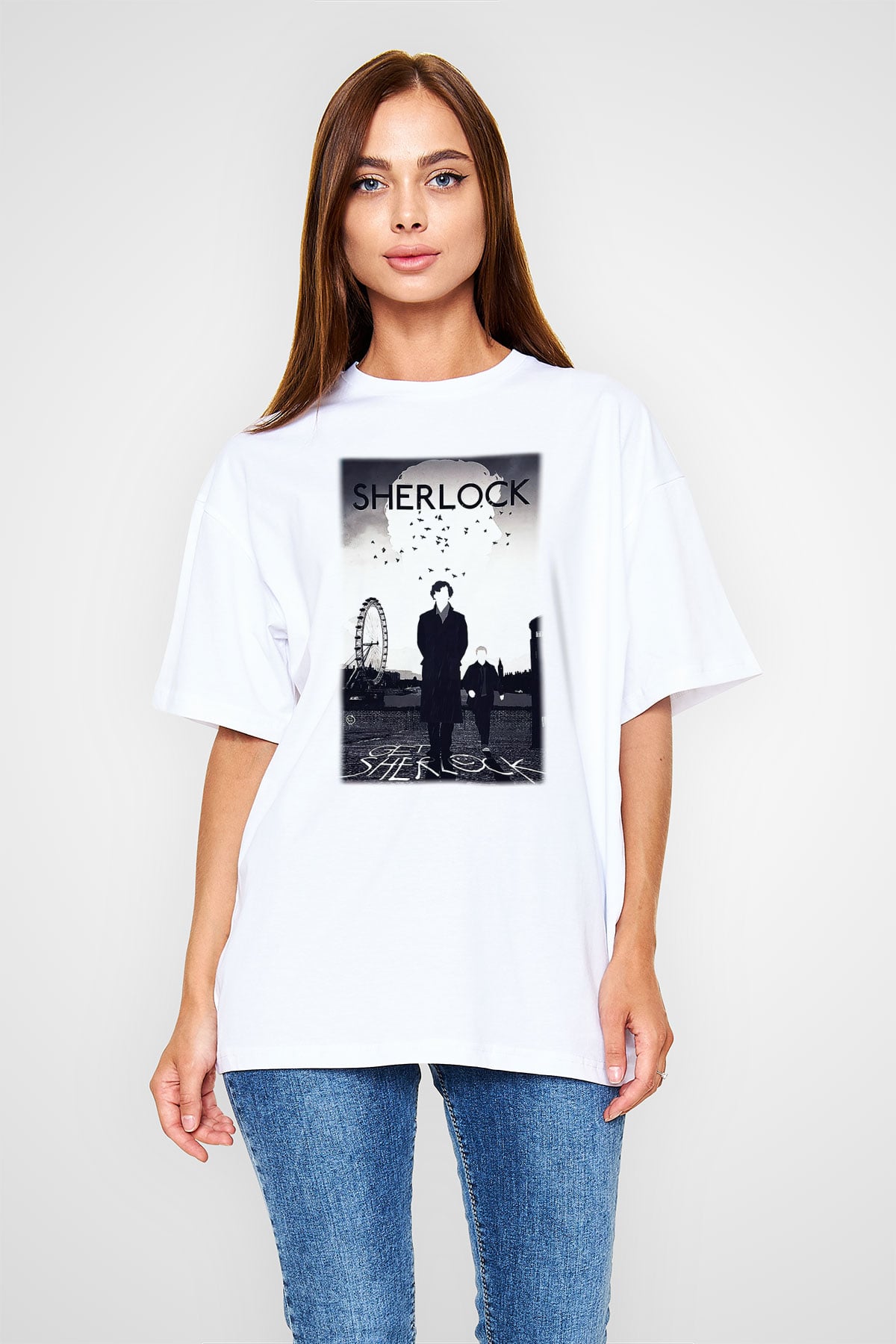 Sherlock Beyaz Unisex Oversize Tişört T-Shirt